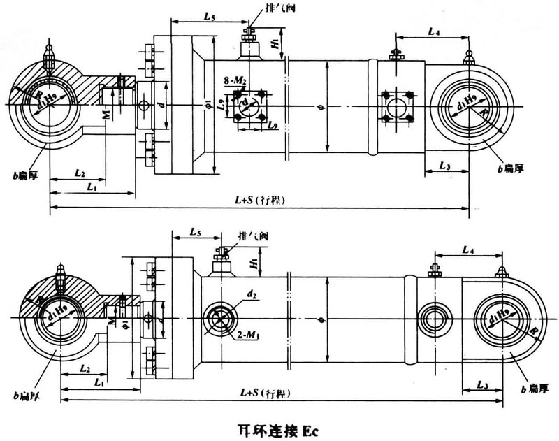 C系列船用双作用活塞式液压缸安装尺寸