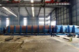 Crane boom cylinder assembly jig in fabrication workshop